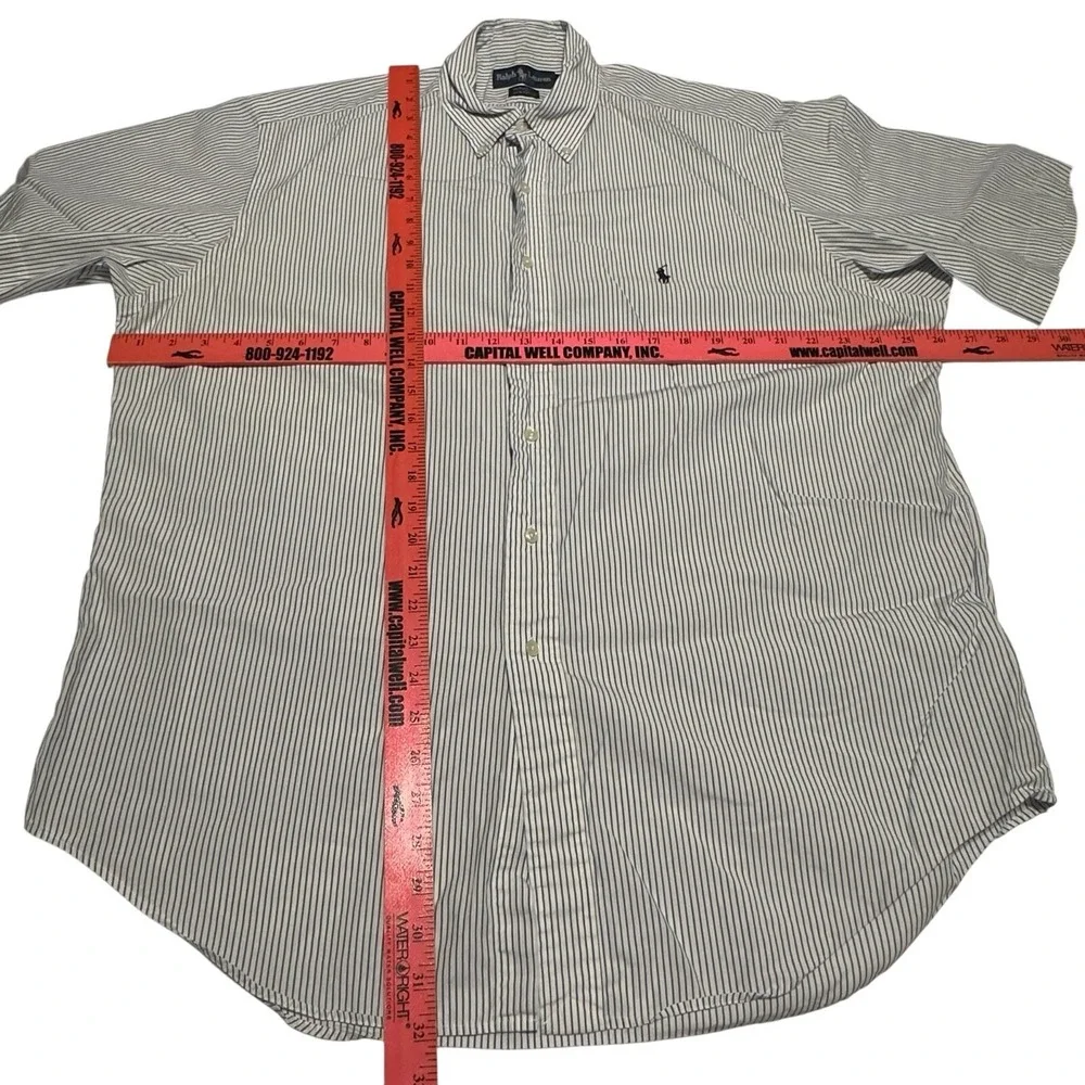 Polo Ralph Lauren Shirt Mens 16.5 Blue Pin Stripe Short Sleeve Button Yarmouth‎